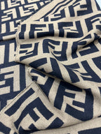 Fendi Vintage Tobacco & Black FF Monogram Jacquard Wool-Silk Fringed Scarf
