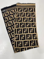 Fendi Vintage Tobacco & Black FF Monogram Jacquard Wool-Silk Fringed Scarf