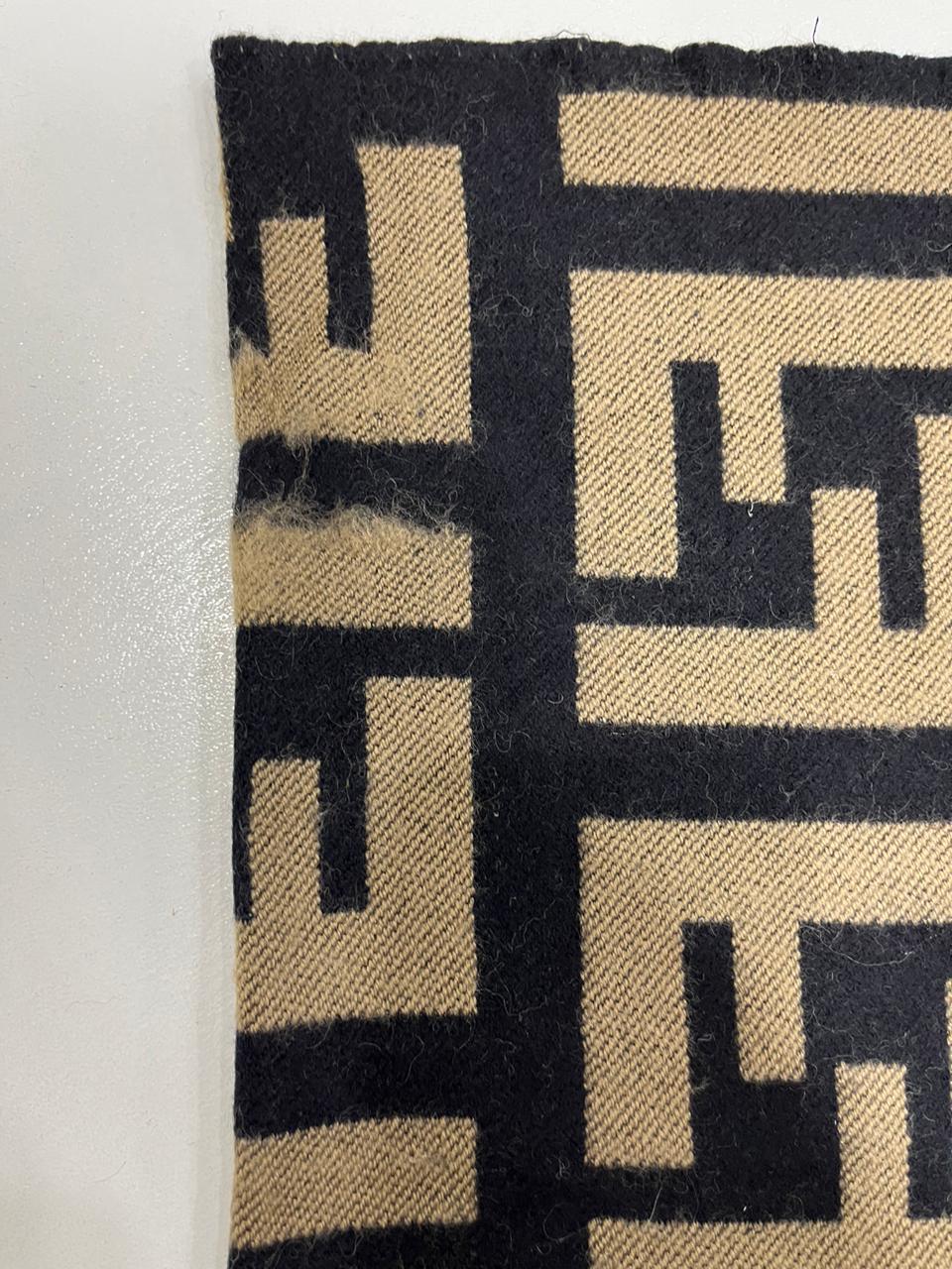 Fendi Vintage Tobacco & Black FF Monogram Jacquard Wool-Silk Fringed Scarf