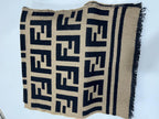 Fendi Vintage Tobacco & Black FF Monogram Jacquard Wool-Silk Fringed Scarf