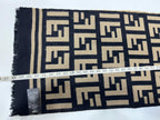 Fendi Vintage Tobacco & Black FF Monogram Jacquard Wool-Silk Fringed Scarf