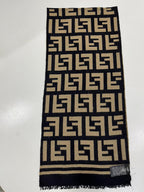 Fendi Vintage Tobacco & Black FF Monogram Jacquard Wool-Silk Fringed Scarf
