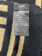 Fendi Vintage Tobacco & Black FF Monogram Jacquard Wool-Silk Fringed Scarf