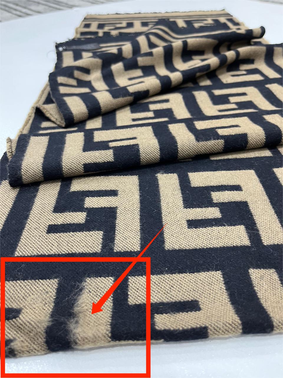 Fendi Vintage Tobacco & Black FF Monogram Jacquard Wool-Silk Fringed Scarf