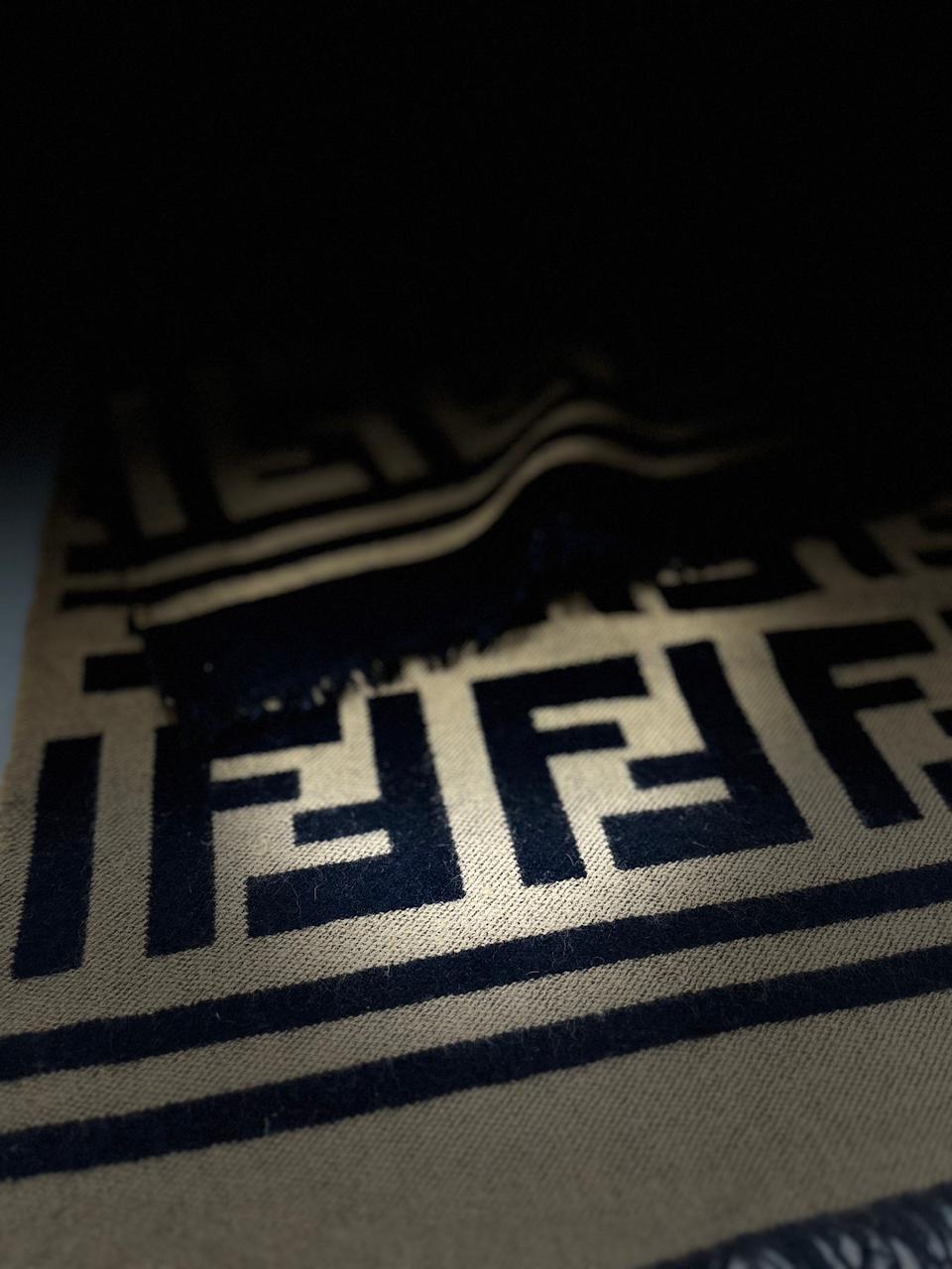 Fendi Vintage Tobacco & Black FF Monogram Jacquard Wool-Silk Fringed Scarf