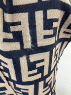 Fendi Vintage Tobacco & Black FF Monogram Jacquard Wool-Silk Fringed Scarf