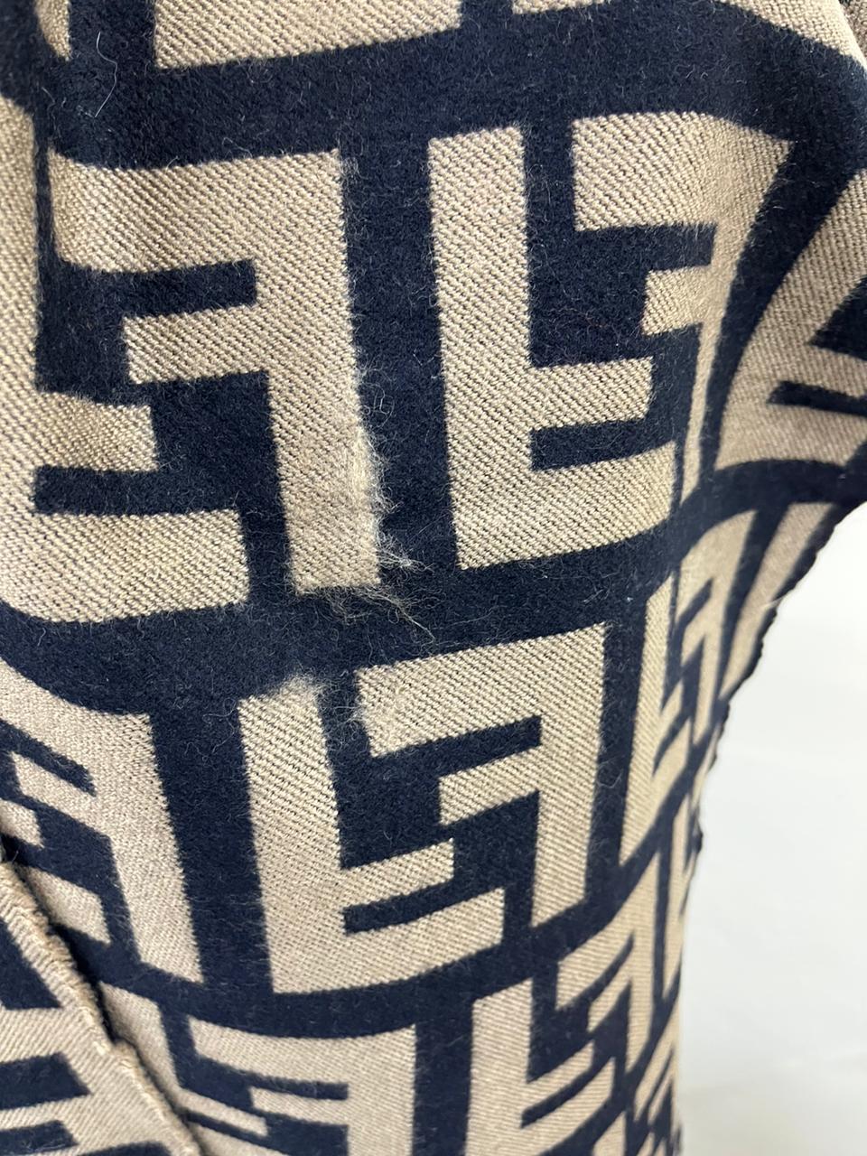 Fendi Vintage Tobacco & Black FF Monogram Jacquard Wool-Silk Fringed Scarf