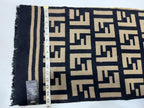 Fendi Vintage Tobacco & Black FF Monogram Jacquard Wool-Silk Fringed Scarf
