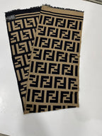 Fendi Vintage Tobacco & Black FF Monogram Jacquard Wool-Silk Fringed Scarf