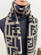 Fendi Vintage Tobacco & Black FF Monogram Jacquard Wool-Silk Fringed Scarf