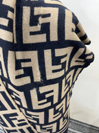 Fendi Vintage Tobacco & Black FF Monogram Jacquard Wool-Silk Fringed Scarf