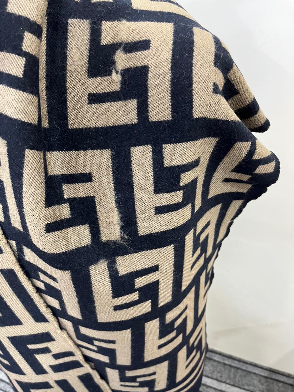 Fendi Vintage Tobacco & Black FF Monogram Jacquard Wool-Silk Fringed Scarf