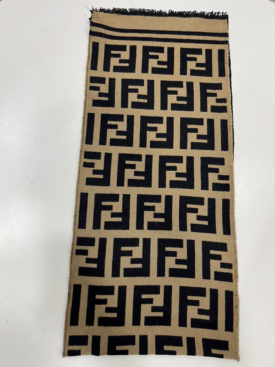 Authentic Fendi FF Monogram Wool Scarf | Tobacco & Black – Samr