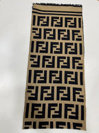 Fendi Vintage Tobacco & Black FF Monogram Jacquard Wool-Silk Fringed Scarf