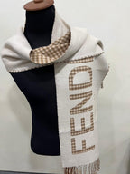Fendi FXT324 Wool & Cashmere FF Scarf Beige 38 × 215 cm
