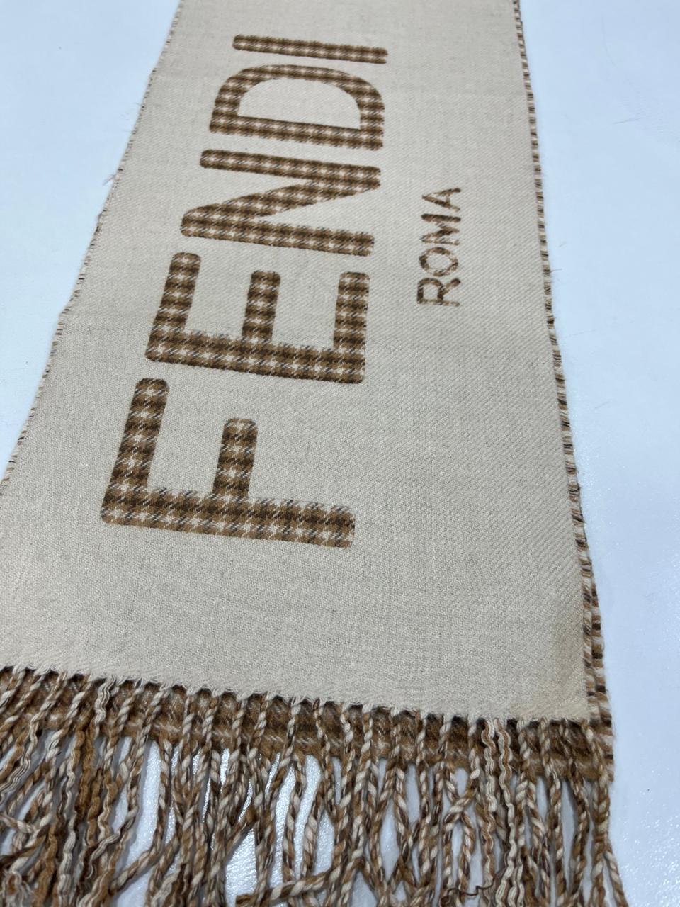 Fendi FXT324 Wool & Cashmere FF Scarf Beige 38 × 215 cm