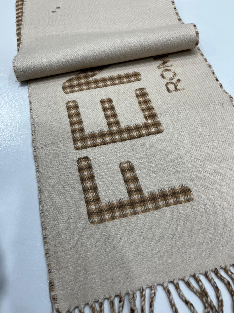 Fendi FXT324 Wool & Cashmere FF Scarf Beige 38 × 215 cm