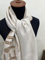 Fendi FXT324 Wool & Cashmere FF Scarf Beige 38 × 215 cm