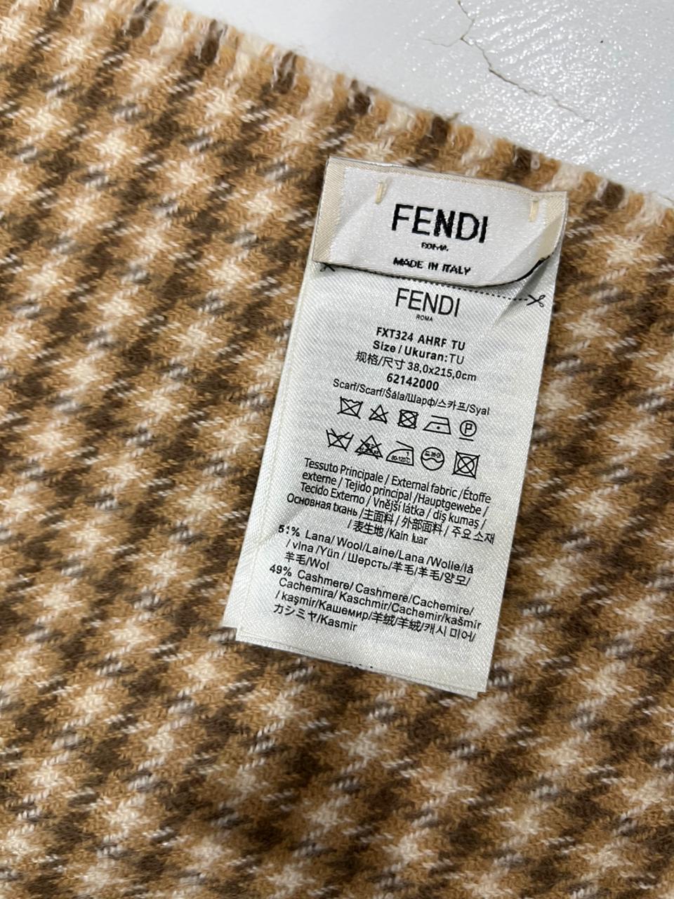 Fendi FXT324 Wool & Cashmere FF Scarf Beige 38 × 215 cm