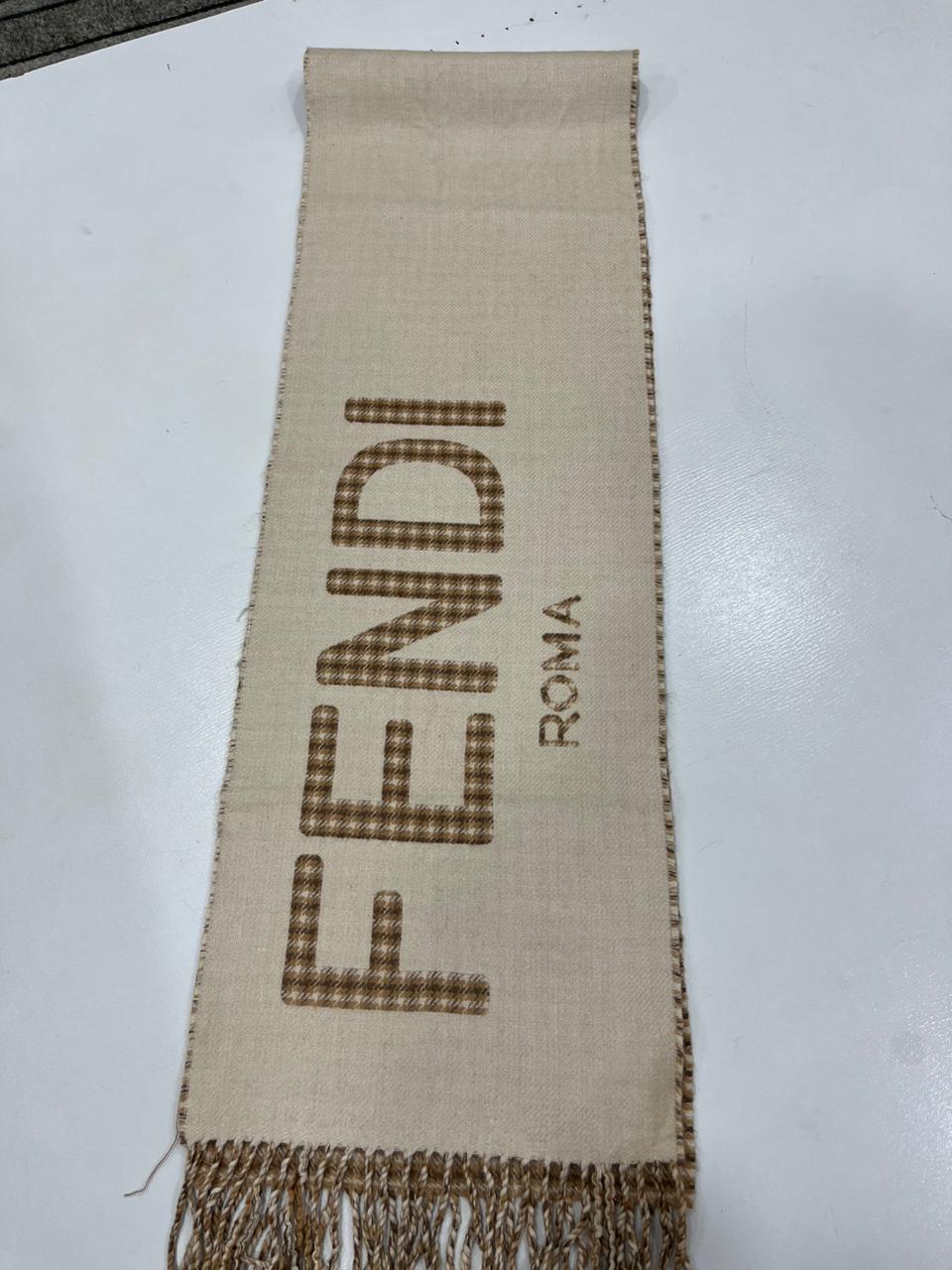 Fendi FXT324 Wool & Cashmere FF Scarf Beige 38 × 215 cm