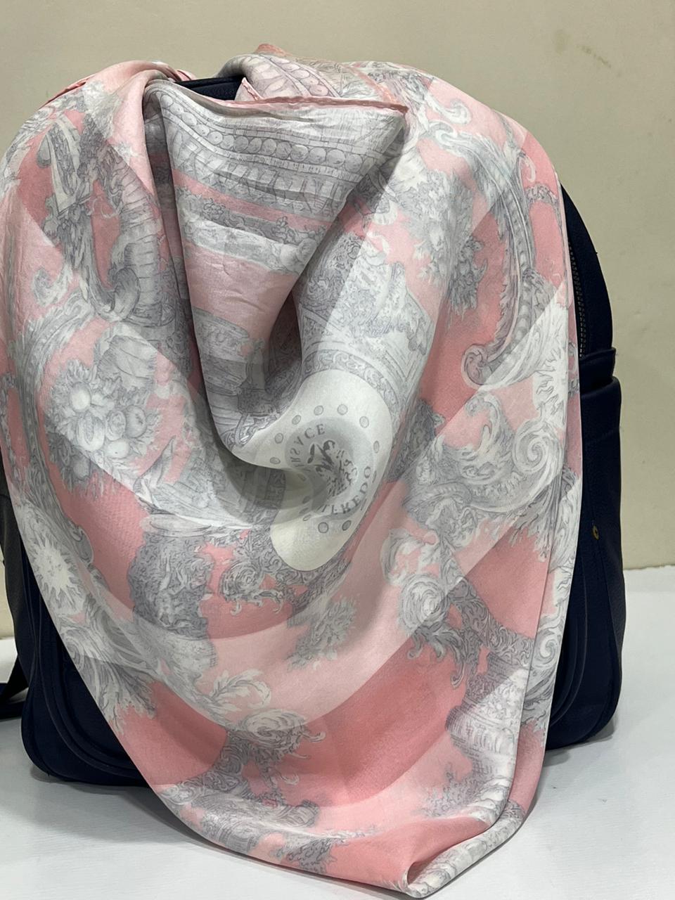 Vintage Alfredo Versace Baroque Medallion Scarf – Pink & Gray