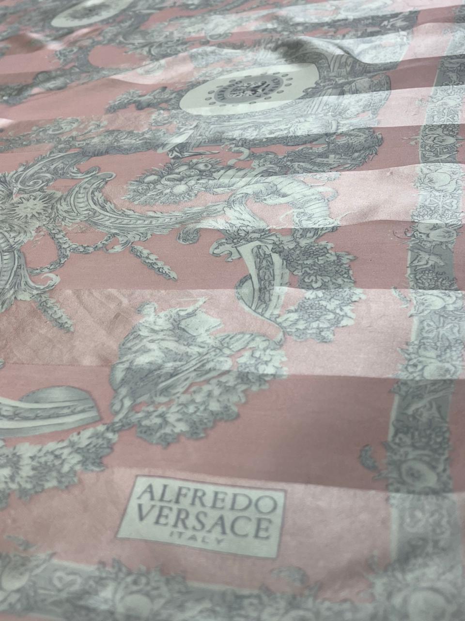 Vintage Alfredo Versace Baroque Medallion Scarf – Pink & Gray
