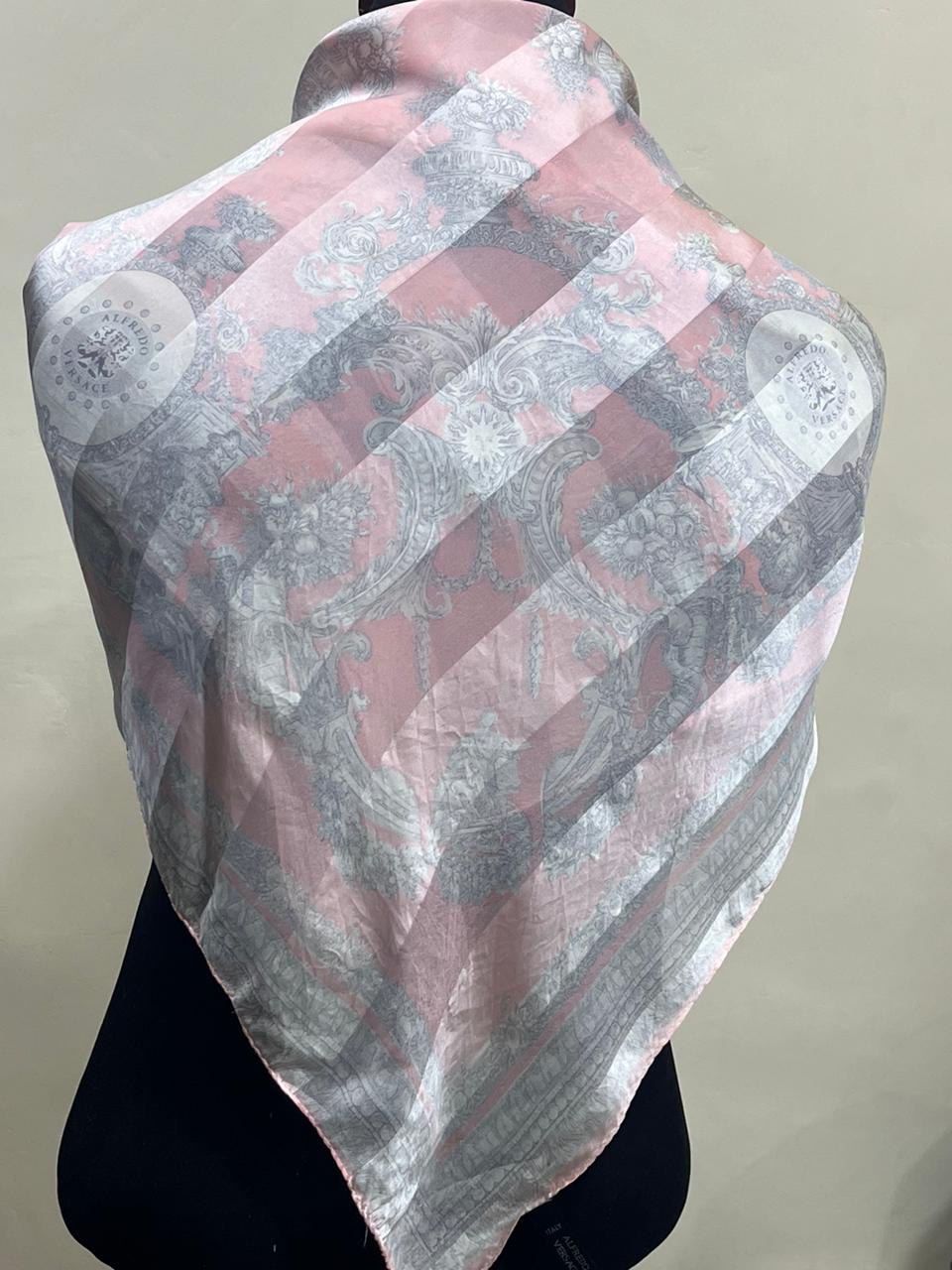 Vintage Alfredo Versace Baroque Medallion Scarf – Pink & Gray