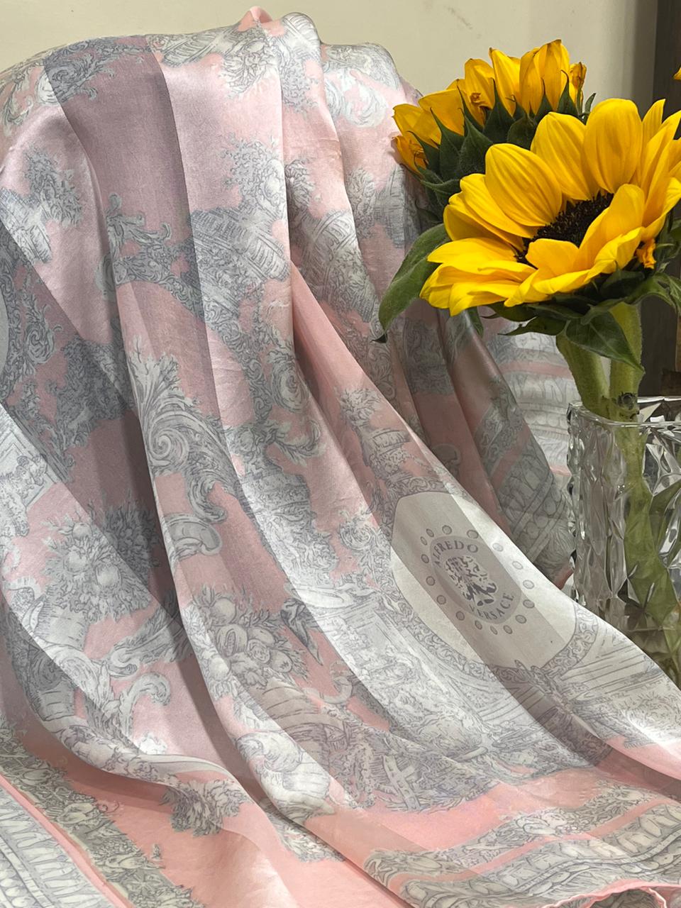 Vintage Alfredo Versace Baroque Medallion Scarf – Pink & Gray