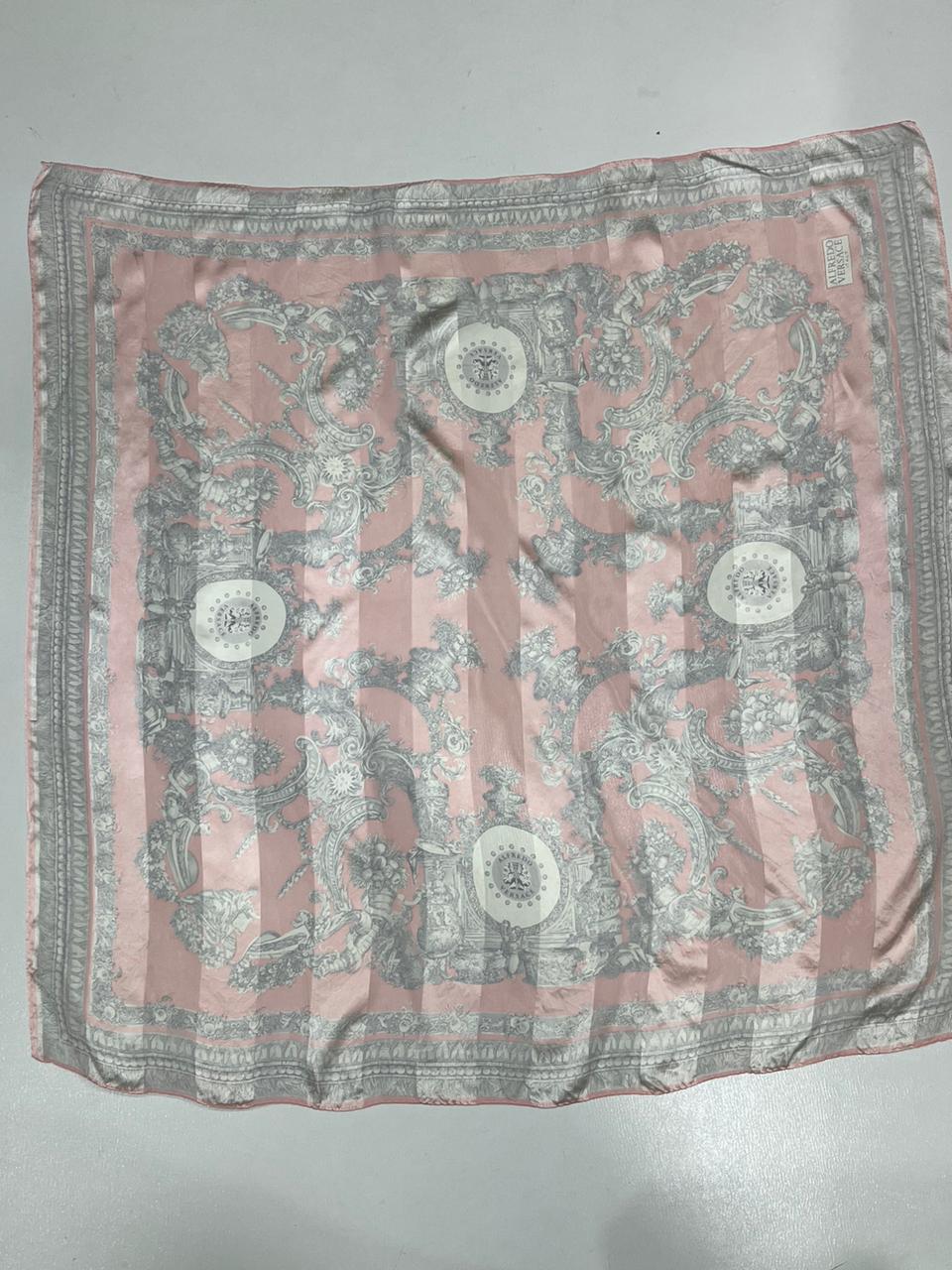 Vintage Alfredo Versace Baroque Medallion Scarf – Pink & Gray