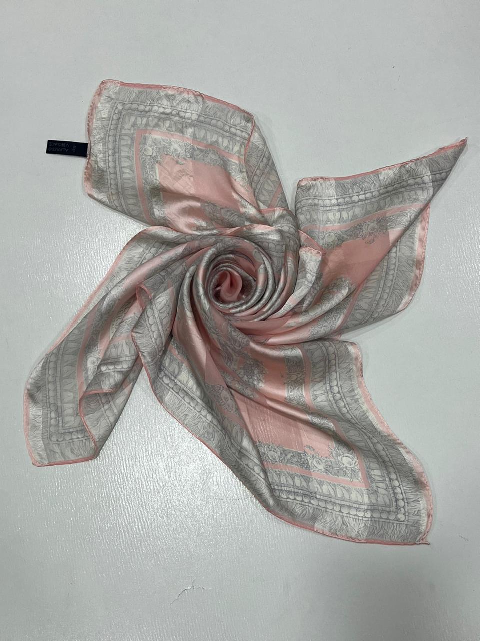 Vintage Alfredo Versace Baroque Medallion Scarf – Pink & Gray