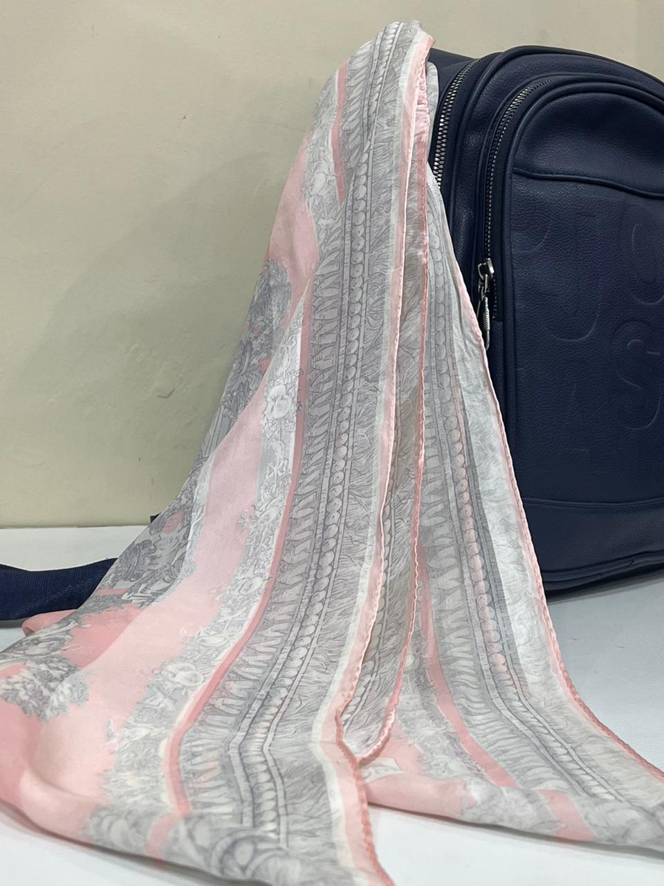 Vintage Alfredo Versace Baroque Medallion Scarf – Pink & Gray