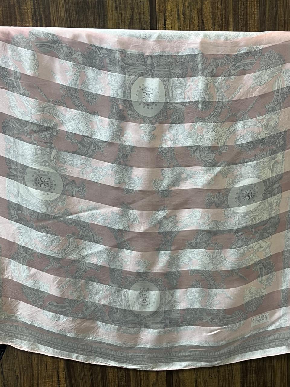 Vintage Alfredo Versace Baroque Medallion Scarf – Pink & Gray