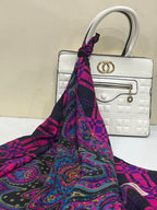 Vintage Yves Saint Laurent YSL Plaid Paisley Mandala Silk Scarf 34"