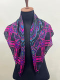 Vintage Yves Saint Laurent YSL Plaid Paisley Mandala Silk Scarf 34"