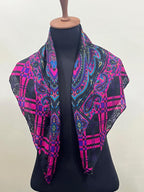 Vintage Yves Saint Laurent YSL Plaid Paisley Mandala Silk Scarf 34"