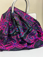 Vintage Yves Saint Laurent YSL Plaid Paisley Mandala Silk Scarf 34"