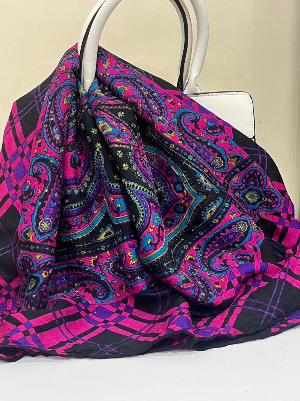 Vintage Yves Saint Laurent YSL Plaid Paisley Mandala Silk Scarf 34"