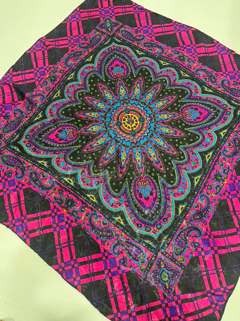Vintage Yves Saint Laurent YSL Plaid Paisley Mandala Silk Scarf 34"