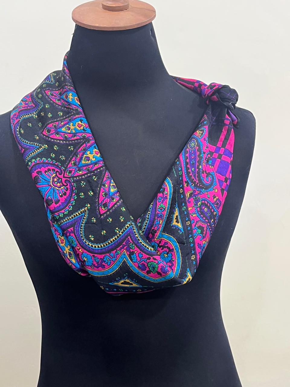 Vintage Yves Saint Laurent YSL Plaid Paisley Mandala Silk Scarf 34"