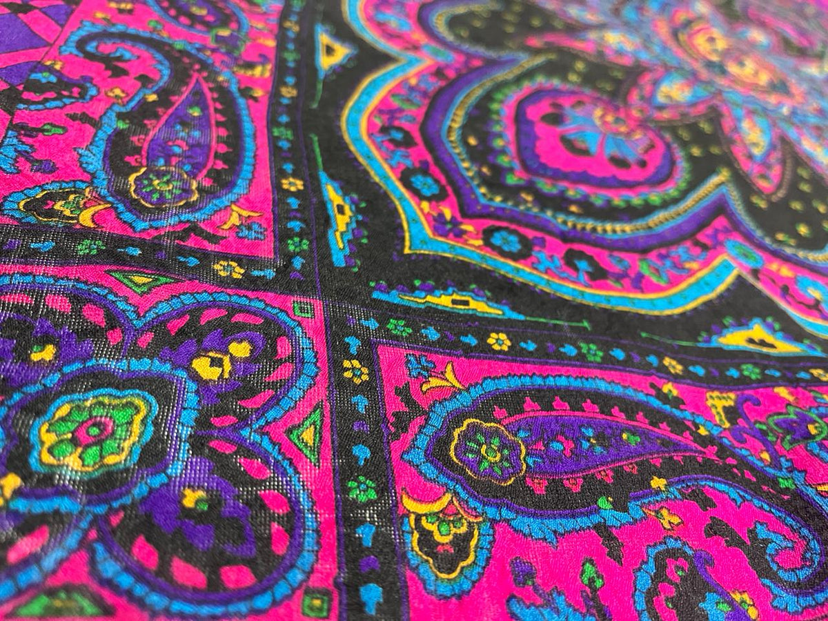 Vintage Yves Saint Laurent YSL Plaid Paisley Mandala Silk Scarf 34"