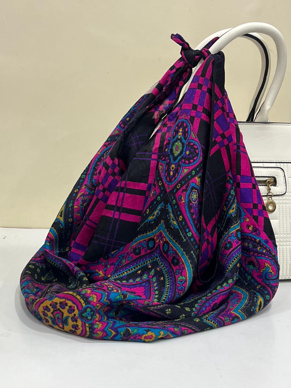 Vintage Yves Saint Laurent YSL Plaid Paisley Mandala Silk Scarf 34"