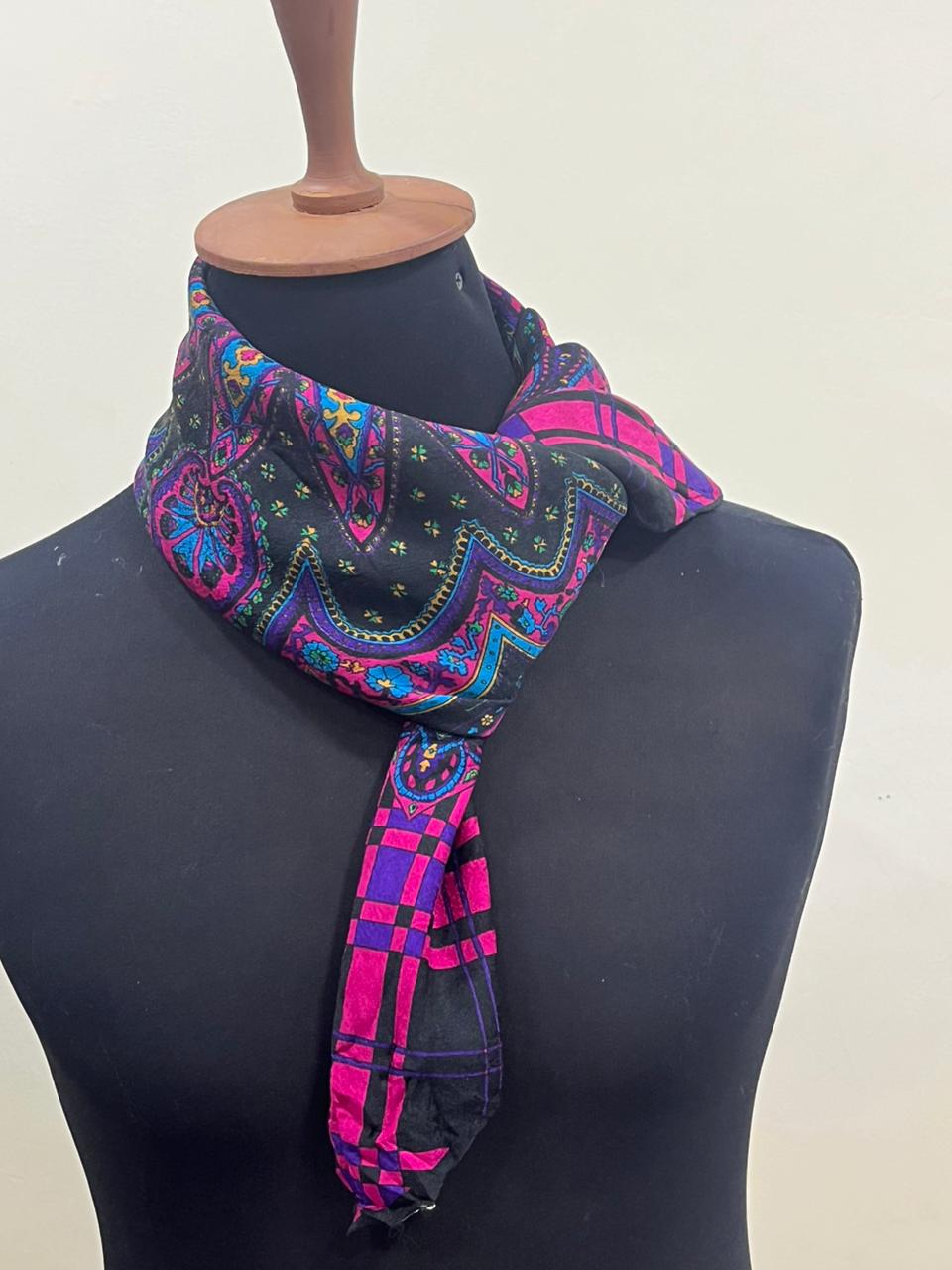 Vintage Yves Saint Laurent YSL Plaid Paisley Mandala Silk Scarf 34"