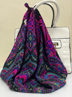 Vintage Yves Saint Laurent YSL Plaid Paisley Mandala Silk Scarf 34"