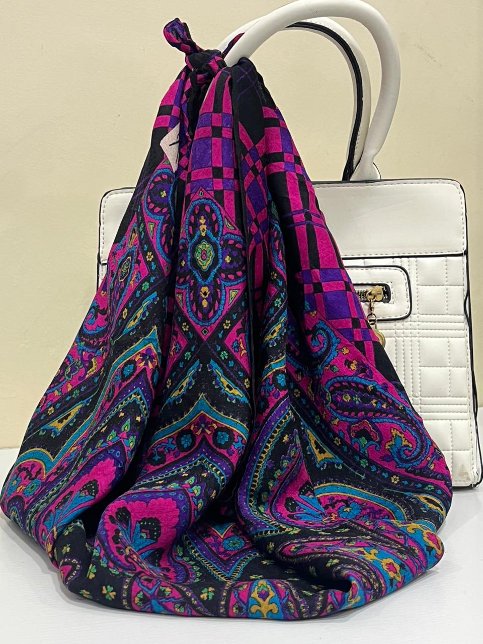 Vintage Yves Saint Laurent YSL Plaid Paisley Mandala Silk Scarf 34"