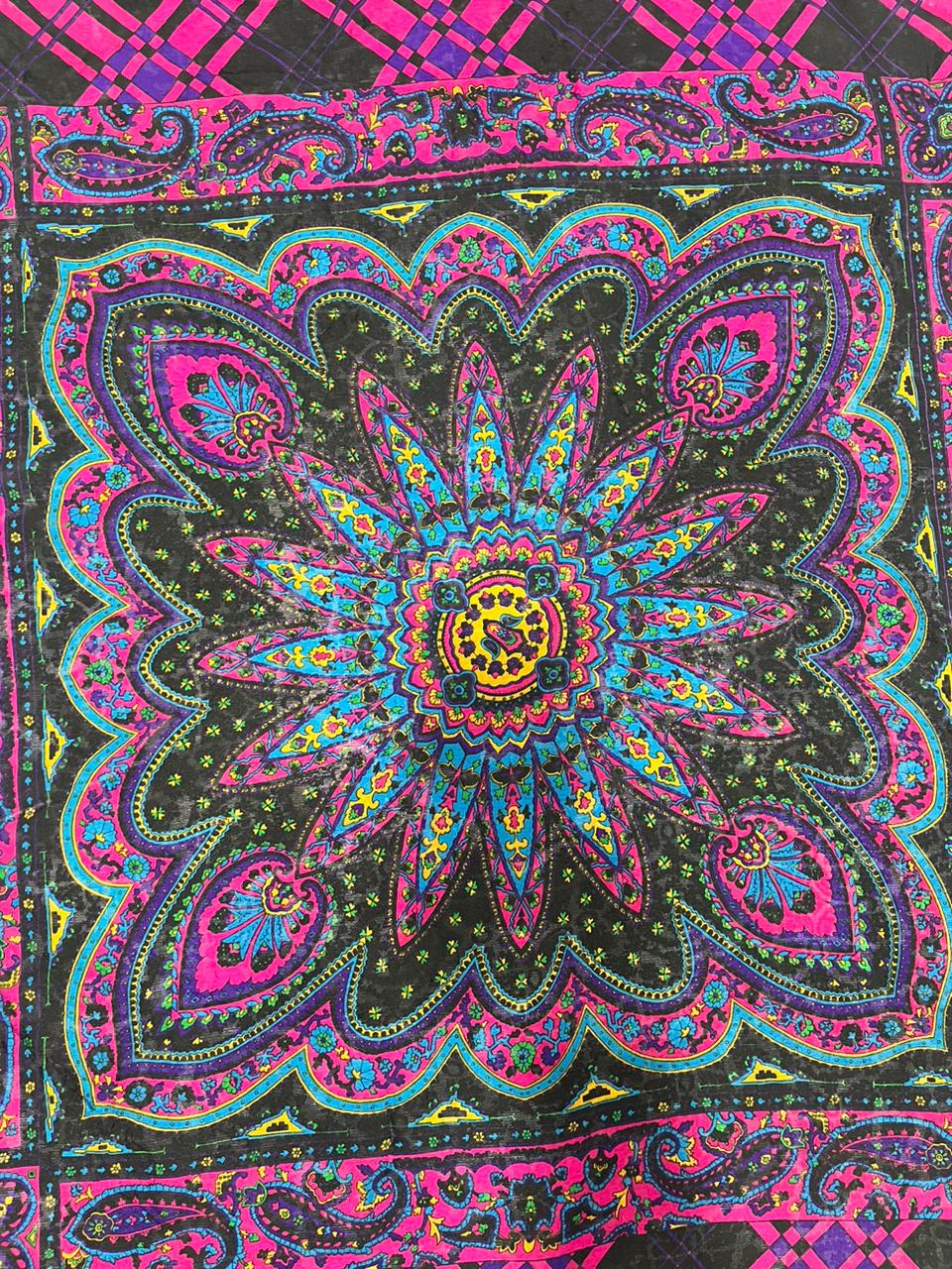 Vintage Yves Saint Laurent YSL Plaid Paisley Mandala Silk Scarf 34"