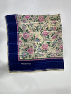 Vintage Givenchy Floral Silk Chiffon Scarf – Navy Border & Pink Roses