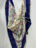 Vintage Givenchy Floral Silk Chiffon Scarf – Navy Border & Pink Roses