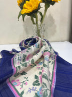 Vintage Givenchy Floral Silk Chiffon Scarf – Navy Border & Pink Roses