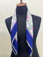 Vintage Givenchy Floral Silk Chiffon Scarf – Navy Border & Pink Roses