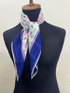 Vintage Givenchy Floral Silk Chiffon Scarf – Navy Border & Pink Roses